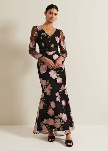 Phase Eight Genny Floral Print Embroidered Dres Dress Multicolor USA | 3296105-BY